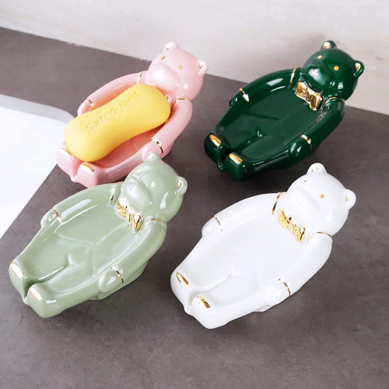 Kelendle Ceramic Soap Holder Self Draining - Bear Soap Dish Soap Drying Tray Soap Draining Dish Soap Display Rack Soap Storage Container Soap Storage Container for Home Decoration White - Image 2